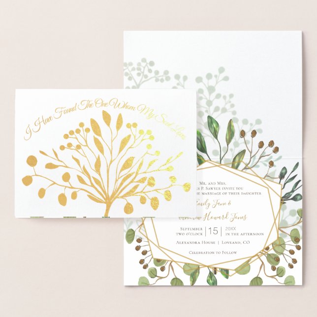 Gold Foil Greenery Geometric Wedding Invitation (Display)