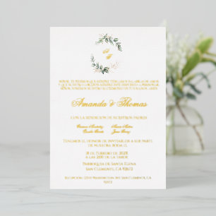 Gold foil greenery minimalist Spanish wedding Invitation