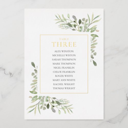 Gold Foil Greenery Table Number Seating Chart