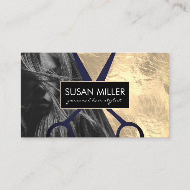 Gold Foil | Hair Model | Color Block | Shears Business Card (Front)