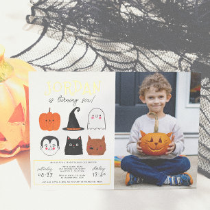 Gold Foil Halloween Friends Modern Birthday Photo Invitation