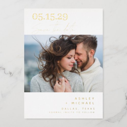 Gold Foil Hand Lettered Photo Save the Date Foil Invitation