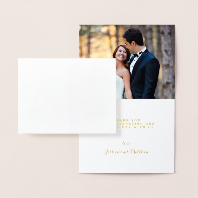 Gold Foil Hand Lettered Wedding Thank You Photo Foil Card (Display)