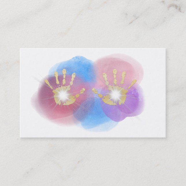 *~* Gold Foil Hands Radiating Healing Reiki Business Card (Front)