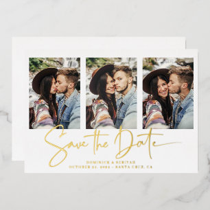 Gold Foil Handwritten Save the Date Multiple Photo Invitation