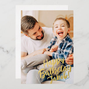 Gold Foil Happy Birthday Custom Photo Holiday Card