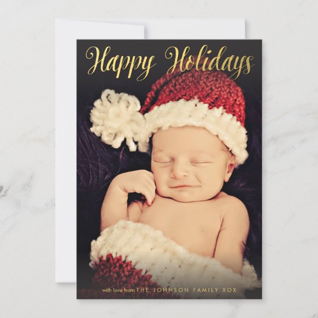 Gold Foil Happy Holidays Christmas Photo Flat Holiday Card