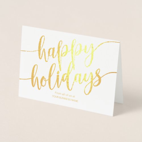 Gold Foil Happy Holidays Script Corporate Holiday Foil Card