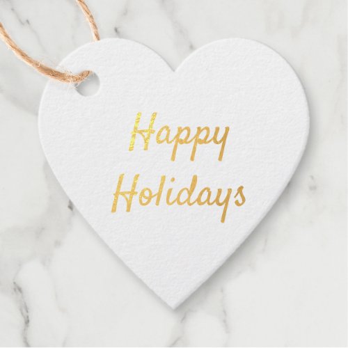 gold foil happy holidays simple white gift tag