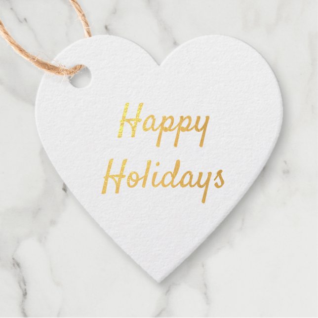 gold foil happy holidays simple white gift tag (Front)