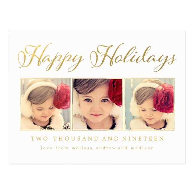 Gold Foil Happy Holidays Xmas Photo Frame Postcard