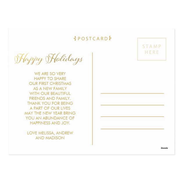 Gold Foil Happy Holidays Xmas Photo Frame Postcard