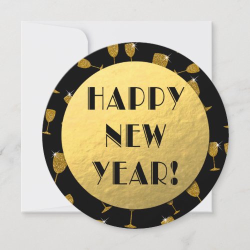 Gold Foil Happy New Year Round Card