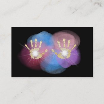 *~* Gold Foil Healing Hands Radiating Light Energy Business Card by AnnaRosaEnergyArtist at Zazzle
