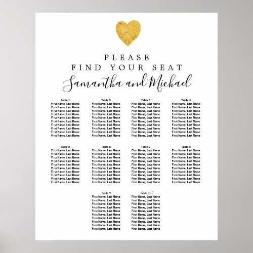 Gold Foil Heart 10_Table Wedding Seating Chart