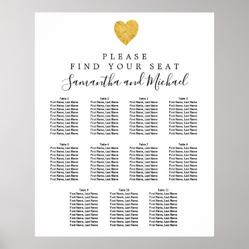 Gold Foil Heart 11_Table Wedding Seating Chart