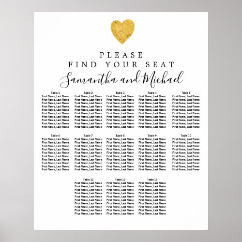 Gold Foil Heart 13_Table Wedding Seating Chart