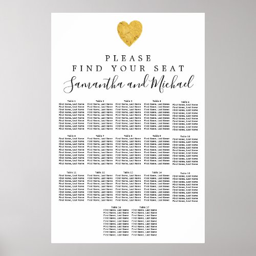 Gold foil Heart 17_Table Wedding Seating Chart