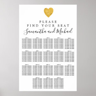 Gold foil Heart 18-Table Wedding Seating Chart