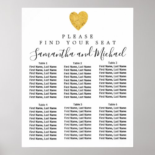 Gold foil Heart 6_Table Wedding Seating Chart