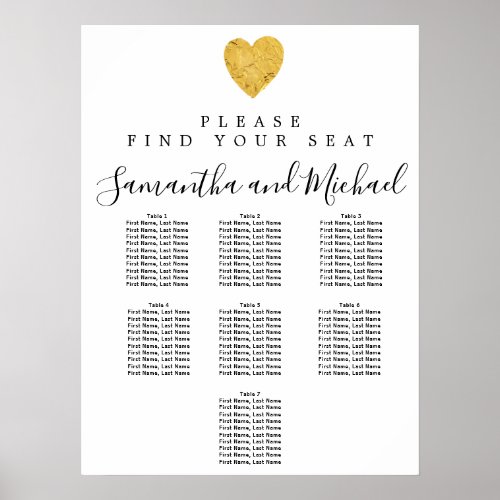 Gold foil Heart 7_Table Wedding Seating Chart