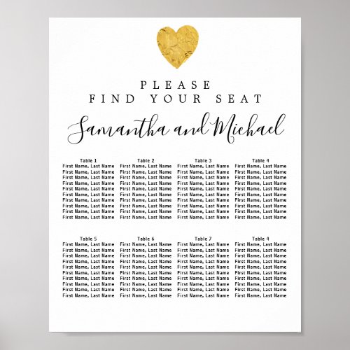 Gold foil Heart 8_Table Wedding Seating Chart