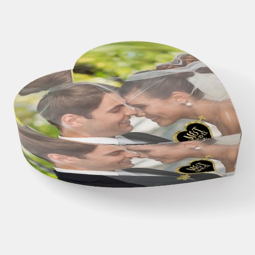Gold Foil Heart and Arrow Wedding Paperweight