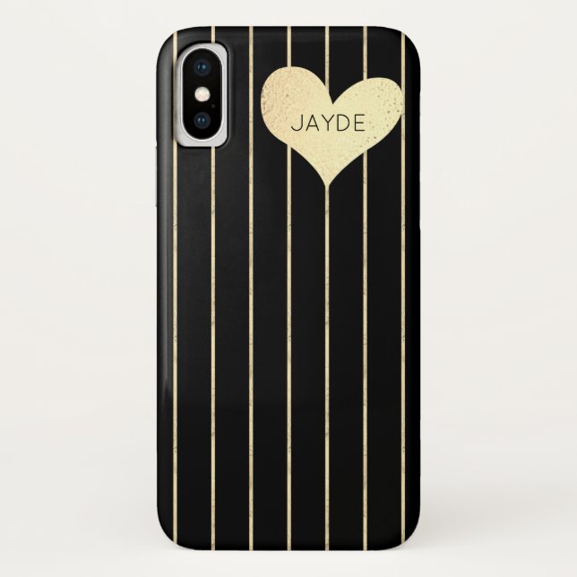 Gold Foil Heart and Black Mobile Phone Case (Back)