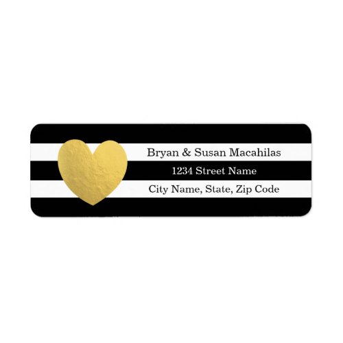 Gold Foil Heart Black Stripe Wedding Address Label