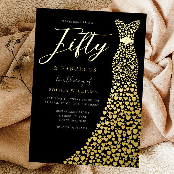Gold Foil Heart Dress 50th Birthday Party Golden Foil Invitation by Nicheandnest at Zazzle