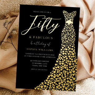 Gold Foil Heart Dress 50th Birthday Party Golden Invitation