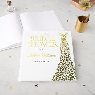 Gold Foil Heart Dress Bridal Shower Golden Guest Book