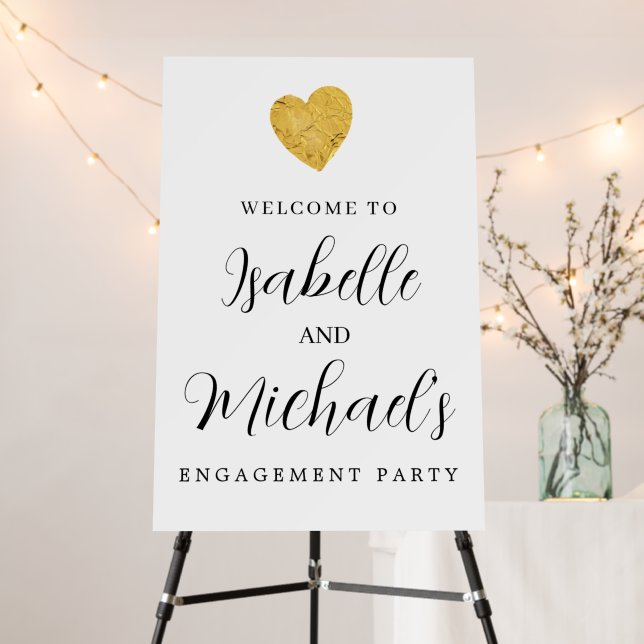 Gold Foil Heart Engagement Party Welcome Foam Board (In Situ (Stand))