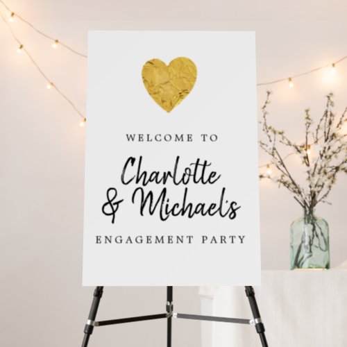 Gold Foil Heart Engagement Party Welcome Foam Board