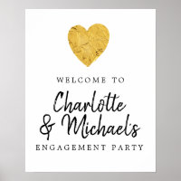 Gold Foil Heart Engagement Party Welcome Sign