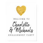 Gold Foil Heart Engagement Party Welcome Sign