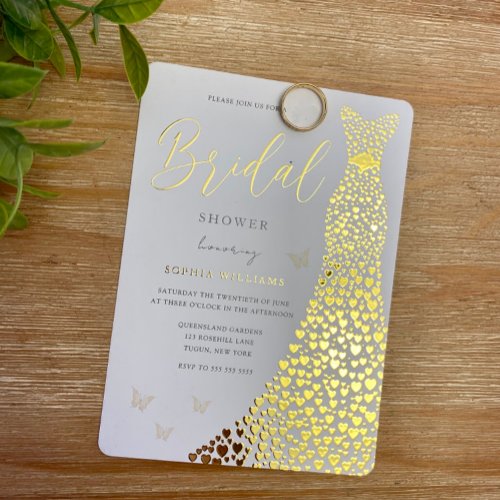 Gold Foil Heart Gown Bridal Shower Golden Foil Invitation