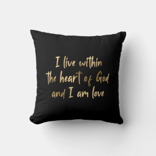Gold Foil Heart of God Inspirational Quote Black Throw Pillow