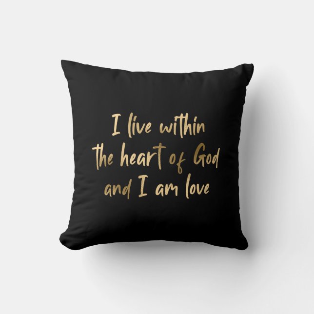 Gold Foil Heart of God Inspirational Quote Black Throw Pillow (Front)