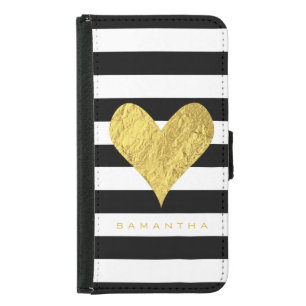 Gold Foil Heart Wallet Phone Case For Samsung Galaxy S5