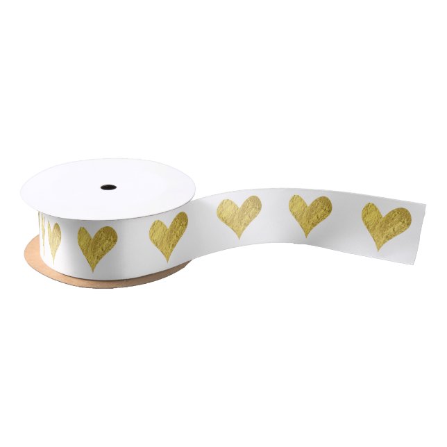 Gold Foil Heart Satin Ribbon (Spool)