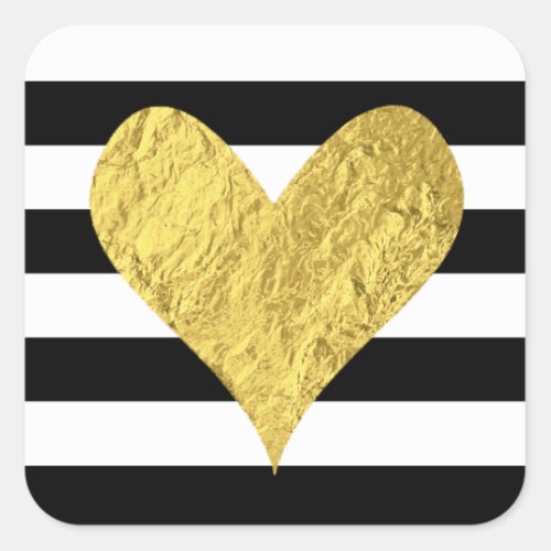 Gold Foil Heart Square Sticker