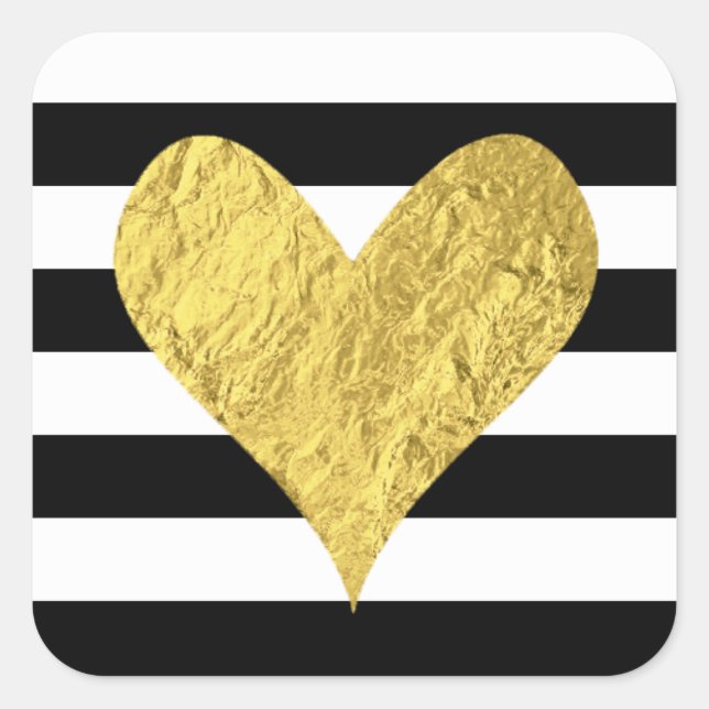 Gold Foil Heart Square Sticker (Front)