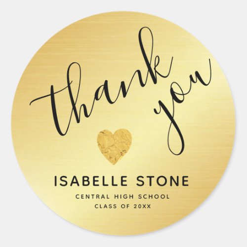 Gold Foil Heart Thank You Graduation Stickers