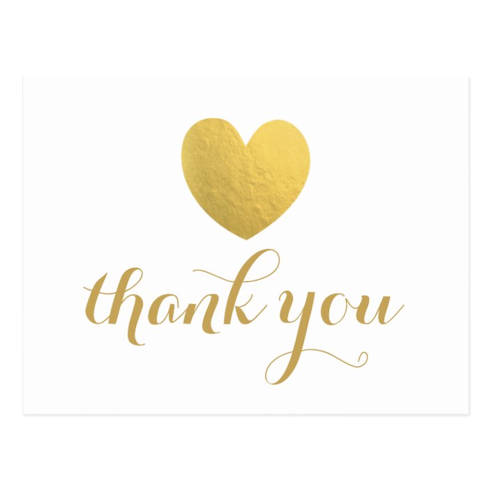 Gold Foil Heart Thank You Post Card 8762