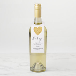 Gold Foil Heart Wedding Favor Thank You Bottle Hanger Tag