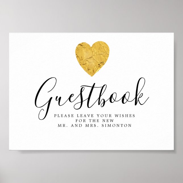 Gold Foil Heart Wedding Guestbook Sign (Front)