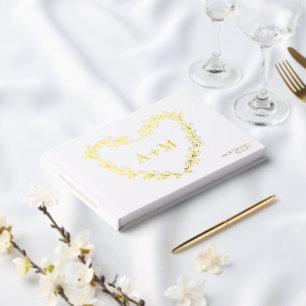 Gold Foil Heart Wreath 2 Initial Monogram Wedding Foil Guest Book