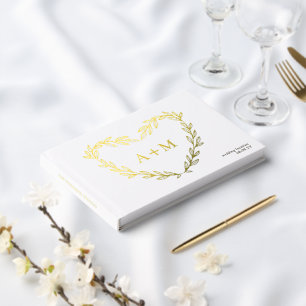 Gold Foil Heart Wreath 2 Initial Monogram Wedding Guest Book