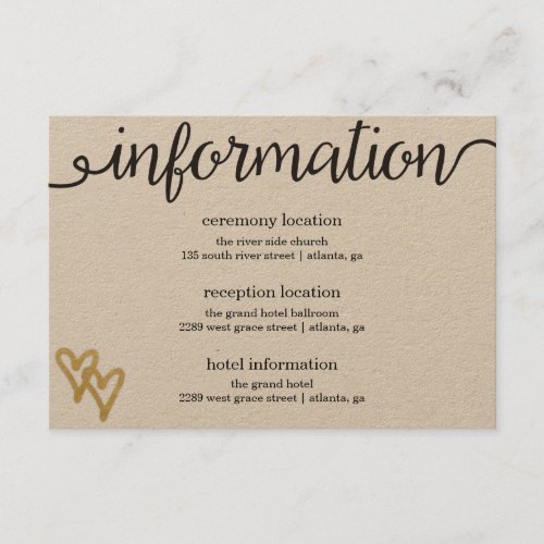 Gold Foil Hearts Kraft Paper Information Card